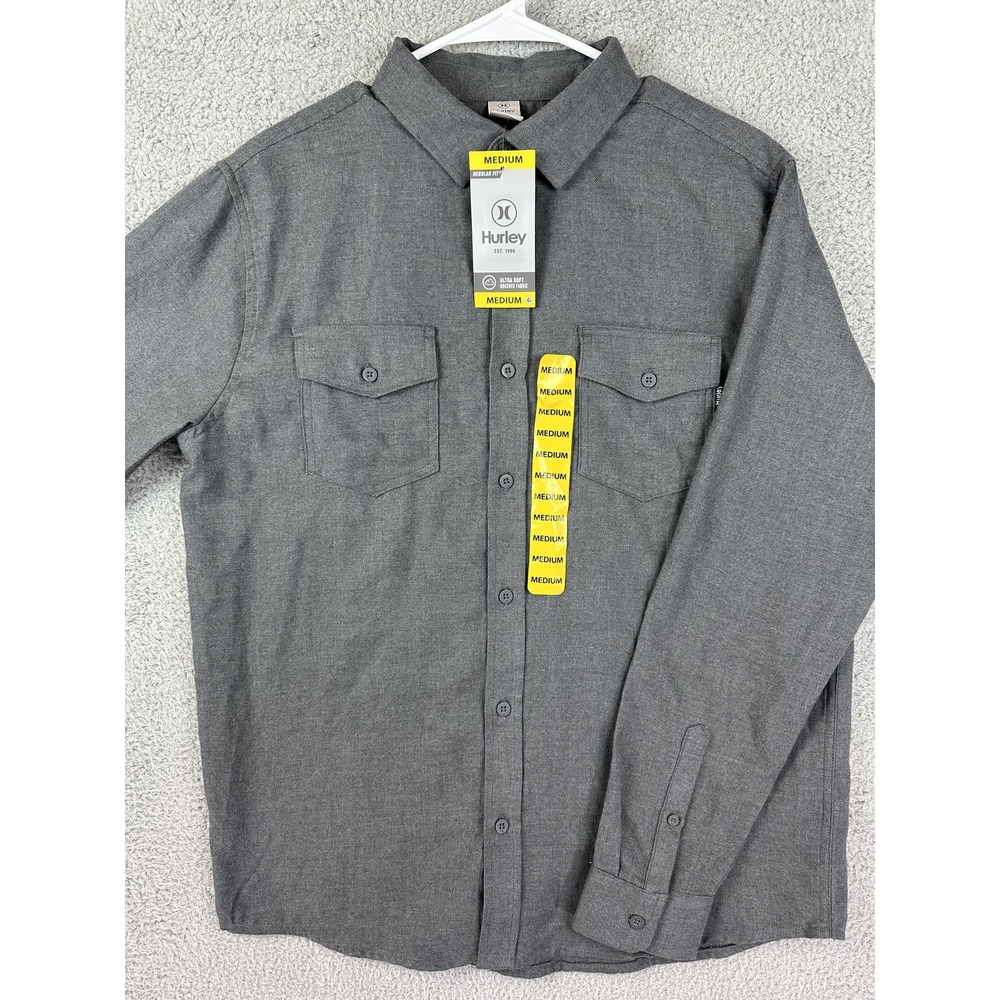 Hurley Shirt Mens Medium Charcoal Gray Button Up Long Sleeve Western Modern New